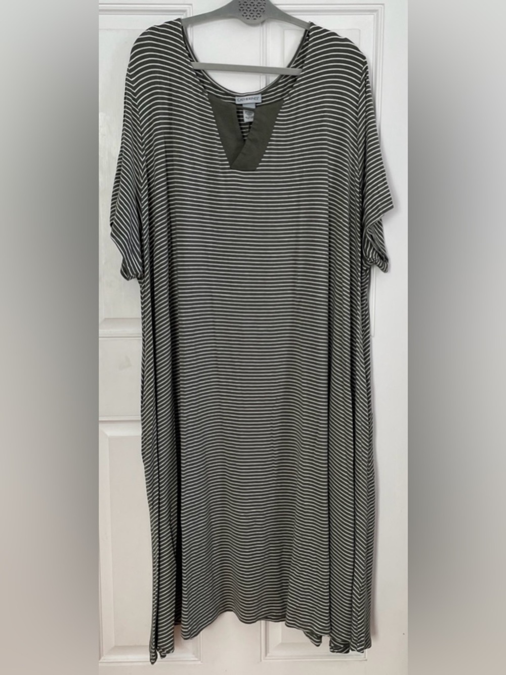 Catherines Olive Green & White Striped Maxi Dress